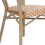 English Elm Commercial Grade Indoor/Outdoor Commercial Thonet French Bistro Stacking Chair with Arms, Natural/ PE Rattan and Bamboo Print Aluminum Frame in Lt Natural