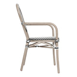 English Elm Commercial Grade Indoor/Outdoor Commercial Thonet French Bistro Stacking Chair with Arms, /White Textilene and Bamboo Print Aluminum Frame in Natural