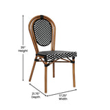 English Elm Commercial Grade Indoor/Outdoor Commercial Thonet French Bistro Stacking Chair, and White PE Rattan and Bamboo Print Aluminum Frame in Natural