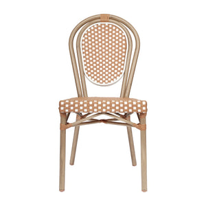 English Elm Commercial Grade Indoor/Outdoor Commercial Thonet French Bistro Stacking Chair, Natural/ PE Rattan and Bamboo Print Aluminum Frame in Light Natural