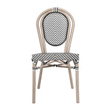 English Elm Commercial Grade Indoor/Outdoor Commercial Thonet French Bistro Stacking Chair, /White Textilene and Bamboo Print Aluminum Frame in LT Natural