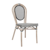 English Elm Commercial Grade Indoor/Outdoor Commercial Thonet French Bistro Stacking Chair, /White Textilene and Bamboo Print Aluminum Frame in LT Natural