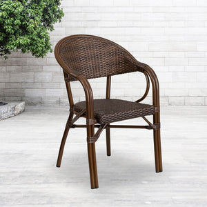 English Elm Commercial Grade Milano Series Cocoa Rattan Restaurant Patio Chair with Bamboo-Aluminum Frame