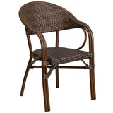 English Elm Commercial Grade Milano Series Cocoa Rattan Restaurant Patio Chair with Bamboo-Aluminum Frame