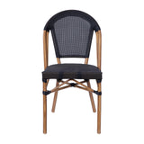 English Elm Commercial Grade Indoor/Outdoor Commercial French Bistro Stacking Chair, Textilene Back and Seat, Bamboo Print Aluminum Frame in Natural