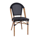 English Elm Commercial Grade Indoor/Outdoor Commercial French Bistro Stacking Chair, Textilene Back and Seat, Bamboo Print Aluminum Frame in Natural