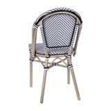 English Elm Commercial Grade Indoor/Outdoor Commercial French Bistro Stacking Chair, /White Textilene Back and Seat, Bamboo Print Aluminum Frame in Light Natural