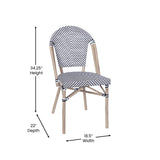 English Elm Commercial Grade Indoor/Outdoor Commercial French Bistro Stacking Chair, /White Textilene Back and Seat, Bamboo Print Aluminum Frame in Light Natural