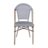 English Elm Commercial Grade Indoor/Outdoor Commercial French Bistro Stacking Chair, /White Textilene Back and Seat, Bamboo Print Aluminum Frame in Light Natural