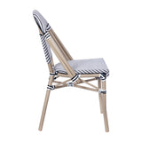 English Elm Commercial Grade Indoor/Outdoor Commercial French Bistro Stacking Chair, /White Textilene Back and Seat, Bamboo Print Aluminum Frame in Light Natural