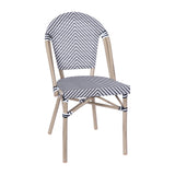 English Elm Commercial Grade Indoor/Outdoor Commercial French Bistro Stacking Chair, /White Textilene Back and Seat, Bamboo Print Aluminum Frame in Light Natural