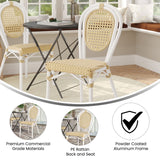 English Elm Commercial Grade Indoor/Outdoor Commercial Thonet French Bistro Stacking Chair, Natural PE Cane Rattan and Aluminum Frame