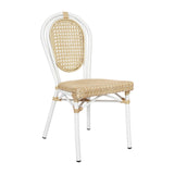 English Elm Commercial Grade Indoor/Outdoor Commercial Thonet French Bistro Stacking Chair, Natural PE Cane Rattan and Aluminum Frame