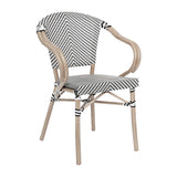 English Elm Commercial Grade Indoor/Outdoor Commercial French Bistro Stacking Chair with Arms, /White Textilene and Bamboo Print Aluminum Frame in LT Natural