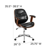 English Elm Commercial Grade Mid-Back LeatherSoft Executive Ergonomic Wood Swivel Office Chair with Arms