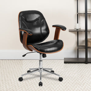 English Elm Commercial Grade Mid-Back LeatherSoft Executive Ergonomic Wood Swivel Office Chair with Arms