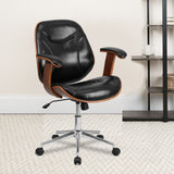 Commercial Grade Mid-Back LeatherSoft Executive Ergonomic Wood Swivel Office Chair with Arms