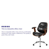 English Elm Commercial Grade Mid-Back LeatherSoft Executive Ergonomic Wood Swivel Office Chair with Arms