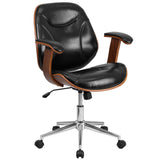 English Elm Commercial Grade Mid-Back LeatherSoft Executive Ergonomic Wood Swivel Office Chair with Arms