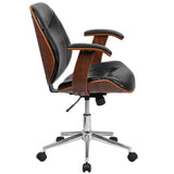 English Elm Commercial Grade Mid-Back LeatherSoft Executive Ergonomic Wood Swivel Office Chair with Arms