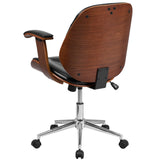 English Elm Commercial Grade Mid-Back LeatherSoft Executive Ergonomic Wood Swivel Office Chair with Arms