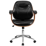 English Elm Commercial Grade Mid-Back LeatherSoft Executive Ergonomic Wood Swivel Office Chair with Arms