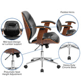 English Elm Commercial Grade Mid-Back LeatherSoft Executive Ergonomic Wood Swivel Office Chair with Arms