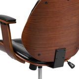 English Elm Commercial Grade Mid-Back LeatherSoft Executive Ergonomic Wood Swivel Office Chair with Arms