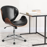 Commercial Grade Mid-Back Walnut Wood Conference Office Chair in LeatherSoft