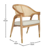 English Elm Commercial Grade Commercial Cane Rattan Dining and Accent Chair with Solid Wood Frame Featuring Gold Tipped Legs and Beige Padded Seat