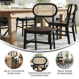 English Elm Commercial Grade - Set of 2 Commercial Cane Rattan Dining and Event Chairs with Solid Wood Frame and Seat, Natural/