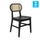 English Elm Commercial Grade - Set of 2 Commercial Cane Rattan Dining and Event Chairs with Solid Wood Frame and Seat, Natural/