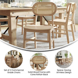 English Elm Commercial Grade - Set of 2 Commercial Cane Rattan Dining and Event Chairs with Solid Wood Frame and Seat,