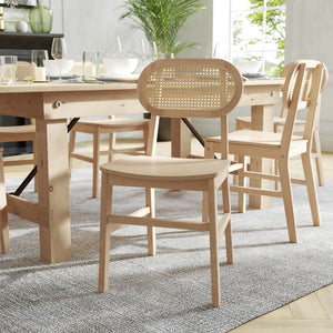 English Elm Commercial Grade - Set of 2 Commercial Cane Rattan Dining and Event Chairs with Solid Wood Frame and Seat,