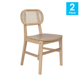 English Elm Commercial Grade - Set of 2 Commercial Cane Rattan Dining and Event Chairs with Solid Wood Frame and Seat,