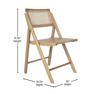English Elm Commercial Grade - Set of 2 Cane Rattan Folding Chairs with Solid Wood Frame and Seat and Ventilated Back, Perfect for Events or Additional Seating,