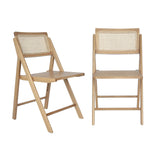 English Elm Commercial Grade - Set of 2 Cane Rattan Folding Chairs with Solid Wood Frame and Seat and Ventilated Back, Perfect for Events or Additional Seating,