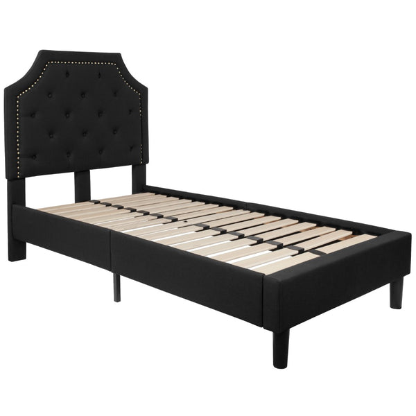 English Elm Twin Size Tufted Upholstered Platform Bed in Fabric