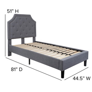 English Elm Twin Size Tufted Upholstered Platform Bed in Fabric
