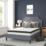 English Elm Full Size Tufted Upholstered Platform Bed in Fabric with 10 Inch CertiPUR-US Certified Pocket Spring Mattress