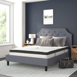 English Elm Queen Size Tufted Upholstered Platform Bed in Fabric with 10 Inch CertiPUR-US Certified Pocket Spring Mattress