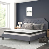 English Elm King Size Tufted Upholstered Platform Bed in Fabric with 10 Inch CertiPUR-US Certified Pocket Spring Mattress