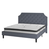 English Elm King Size Tufted Upholstered Platform Bed in Fabric with 10 Inch CertiPUR-US Certified Pocket Spring Mattress