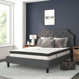 English Elm Queen Size Tufted Upholstered Platform Bed in Fabric with 10 Inch CertiPUR-US Certified Pocket Spring Mattress