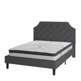 English Elm Queen Size Tufted Upholstered Platform Bed in Fabric with 10 Inch CertiPUR-US Certified Pocket Spring Mattress