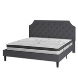 English Elm King Size Tufted Upholstered Platform Bed in Fabric with 10 Inch CertiPUR-US Certified Pocket Spring Mattress