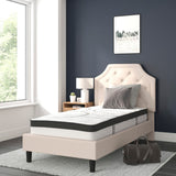 English Elm Twin Size Tufted Upholstered Platform Bed in Fabric with 10 Inch CertiPUR-US Certified Pocket Spring Mattress