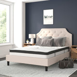 English Elm Queen Size Tufted Upholstered Platform Bed in Fabric with 10 Inch CertiPUR-US Certified Pocket Spring Mattress