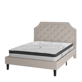 English Elm Queen Size Tufted Upholstered Platform Bed in Fabric with 10 Inch CertiPUR-US Certified Pocket Spring Mattress