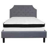 English Elm Full Size Tufted Upholstered Platform Bed in Fabric with Memory Foam Mattress